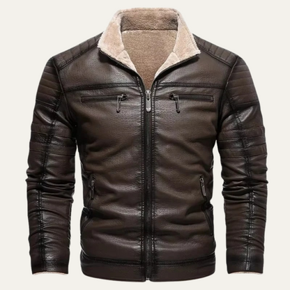 Classic Brown Leather Shearling Coat for Men - Vossary