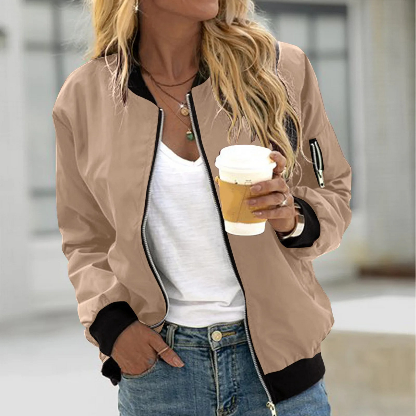 Women's Classic Bomber Jacket Soft & Warm