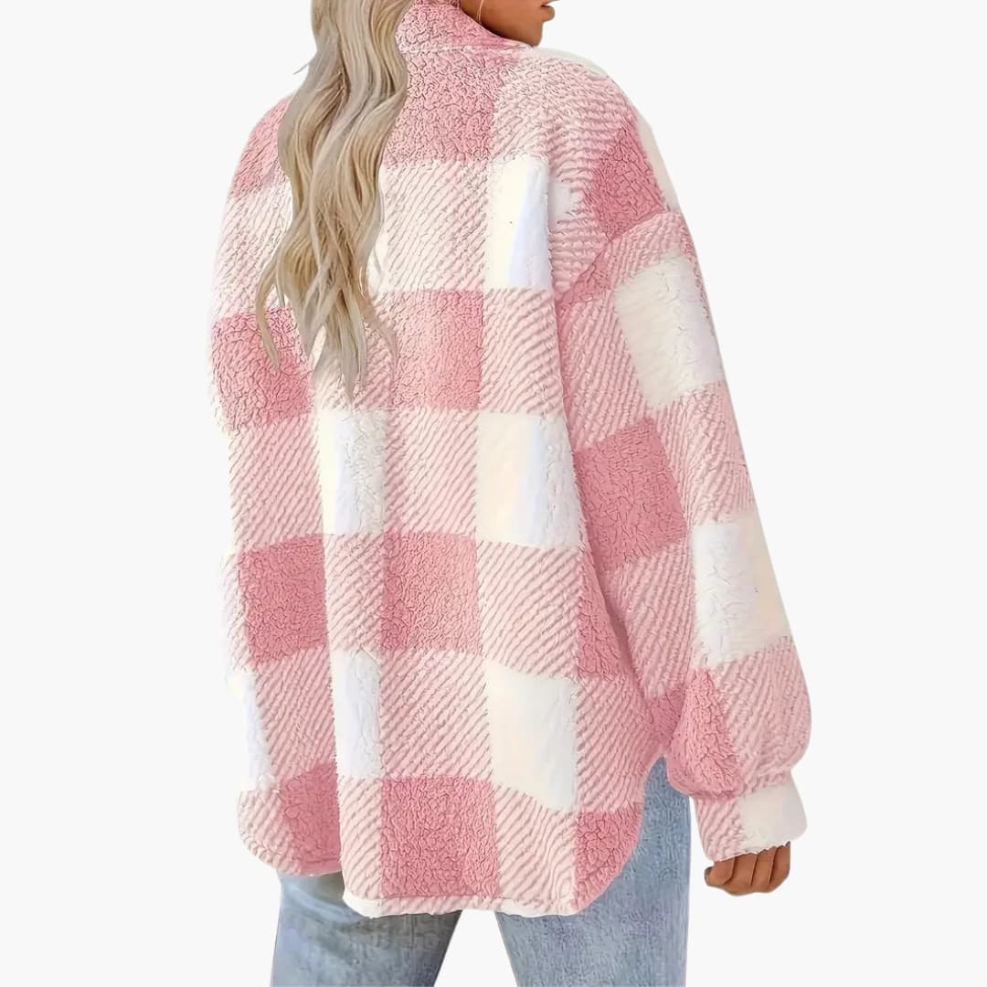 Ladies Plaid Coat with Button Front Closure