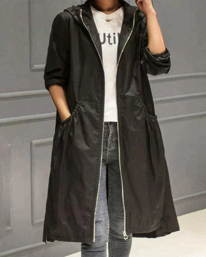 Waterproof Women's Long Rain Jacket with Zip