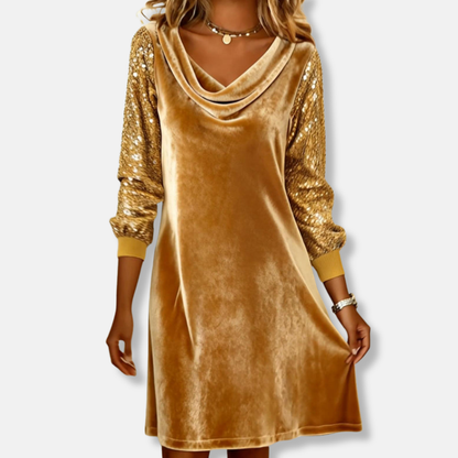 Simple Cowl Neck Glitter Dress