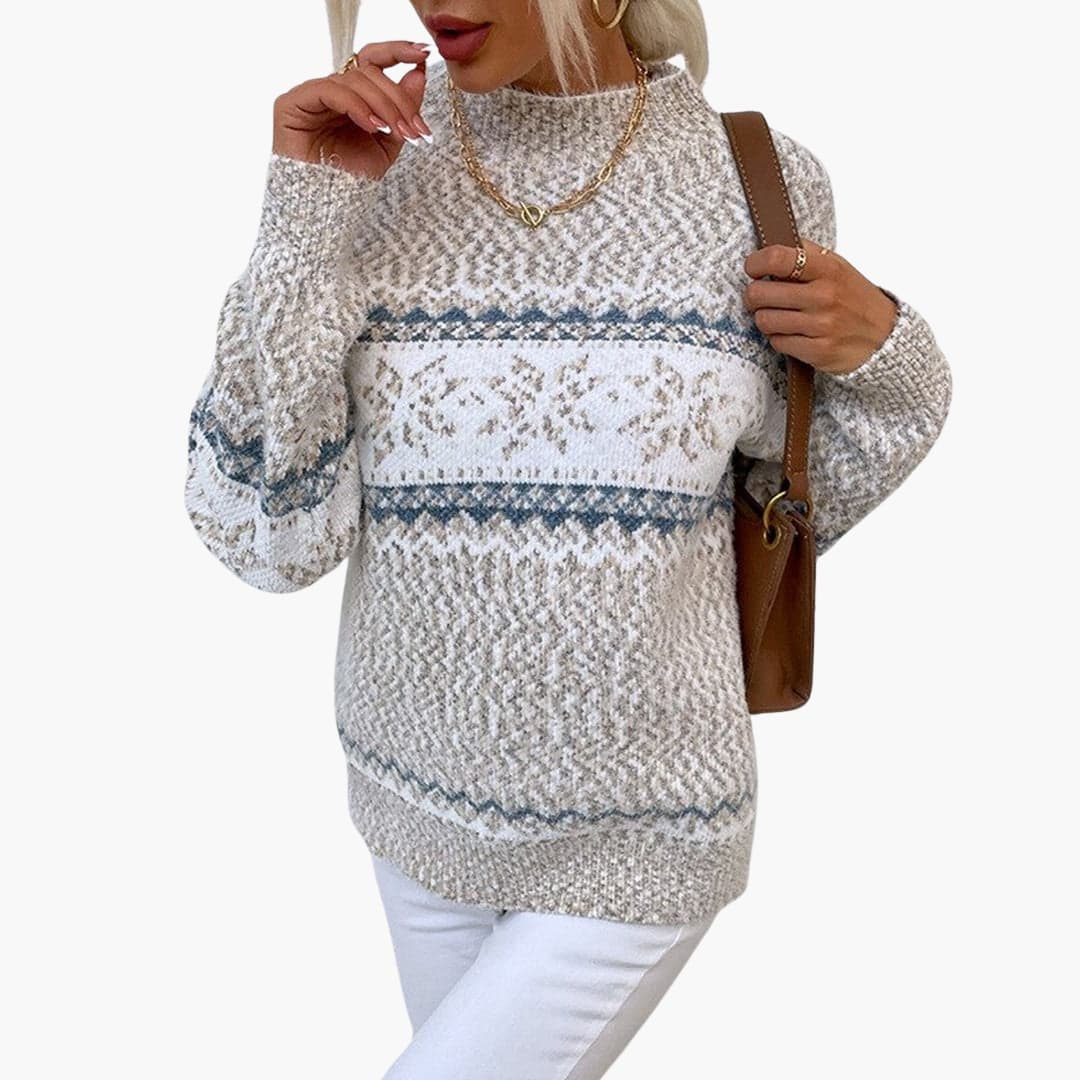 Women's Crew Neck Sweater with Snowflake Design