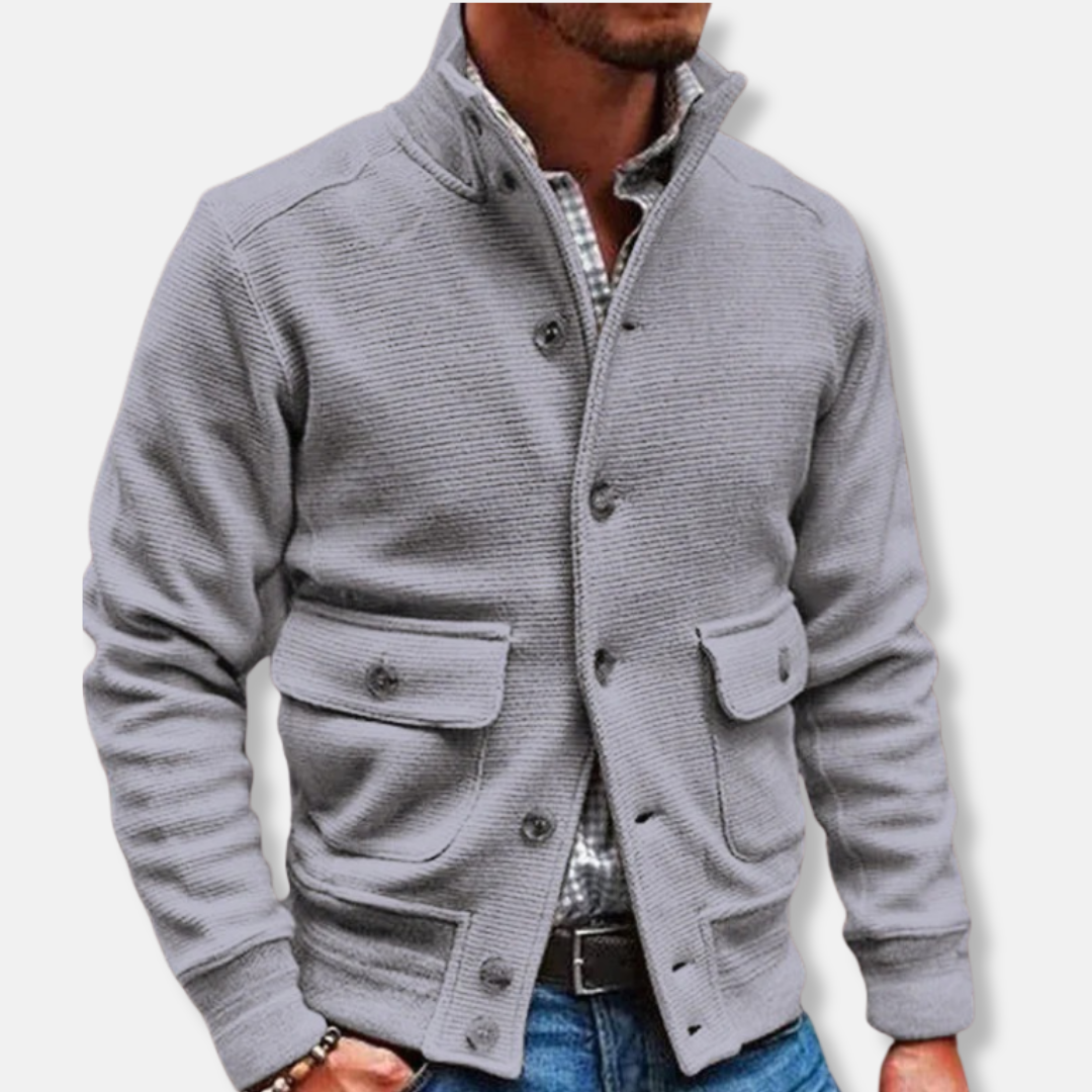 Slim Fit Men's Coat with Buttons and Flap Pockets
