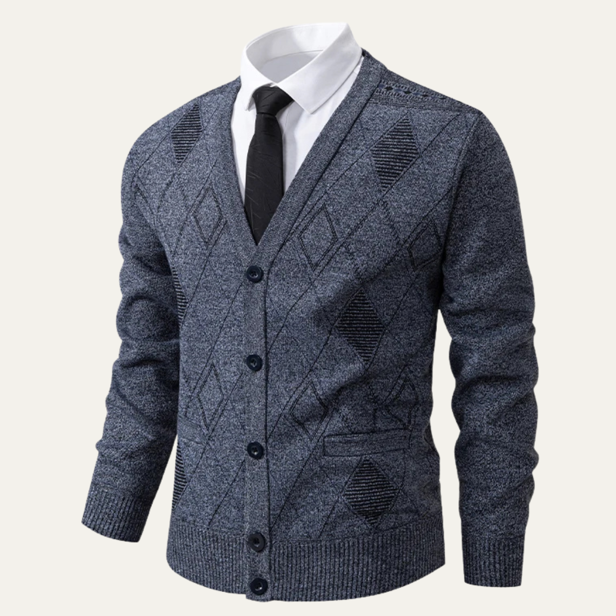 Warm Men's Plaid V Neck Fleece Cardigan Sweater