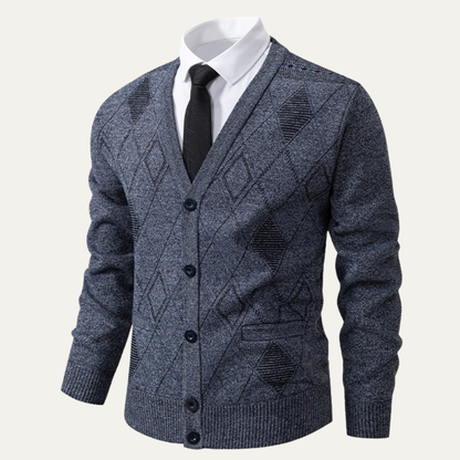 Warm Men's Plaid V Neck Fleece Cardigan Sweater