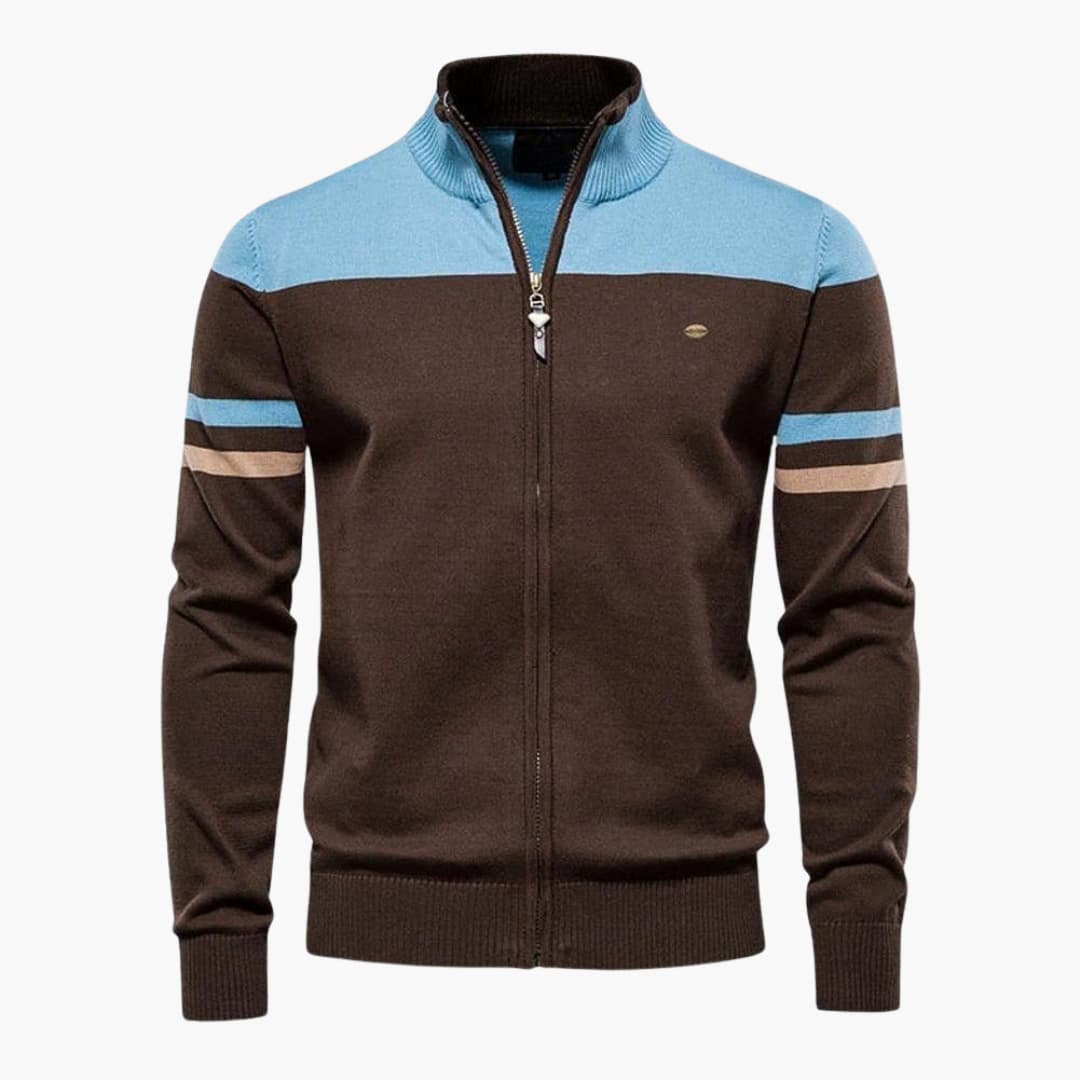 Men's Crew Neck Zip Sweater with Cuffed Bottom - Vossary