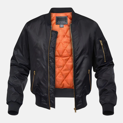 Warm Quilted Mens Bomber Jacket Zip Pockets