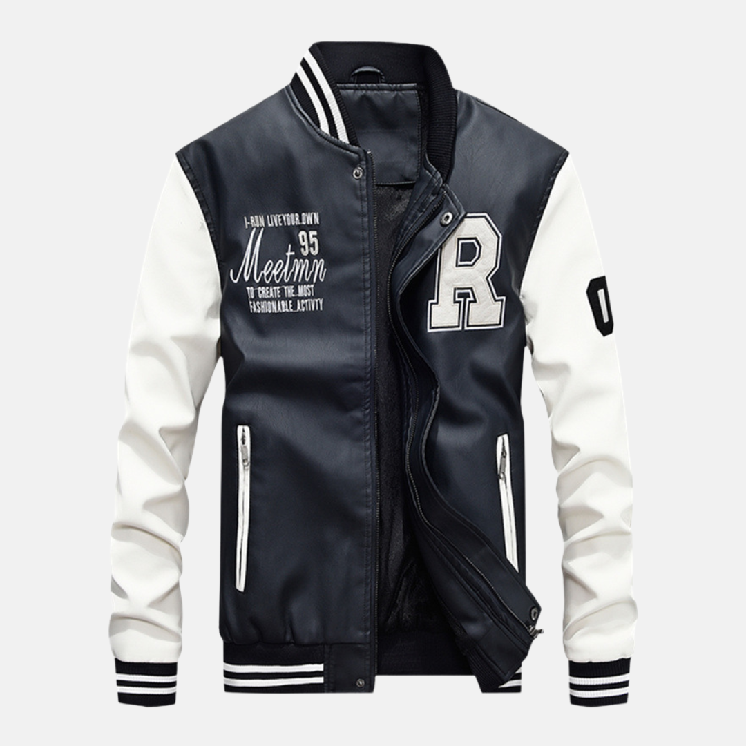Men's Vintage Style Leather Baseball Jacket - EasyApparels