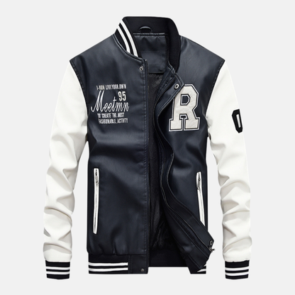 Men's Vintage Style Leather Baseball Jacket - EasyApparels