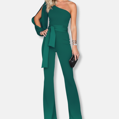 Women's Chic One Shoulder Jumpsuit with Flared Legs