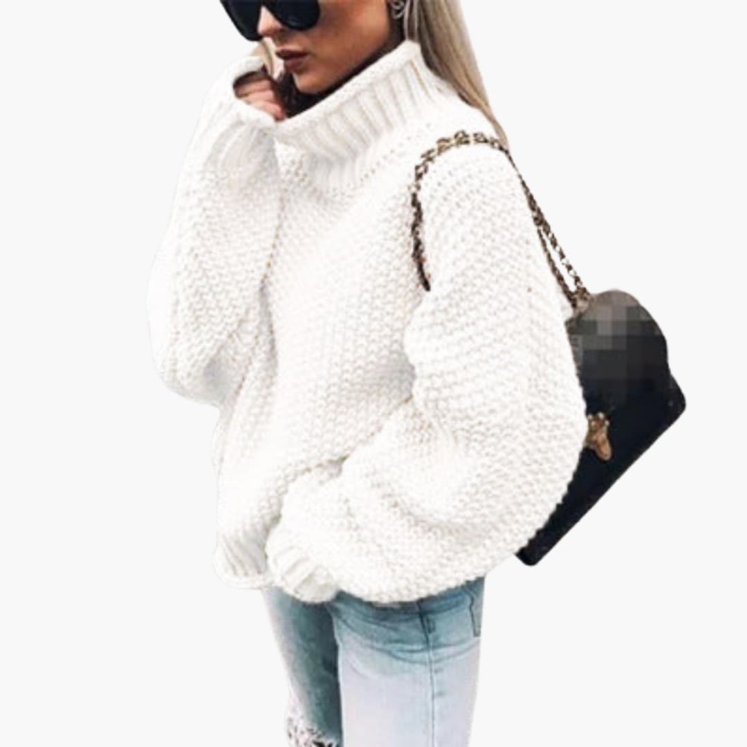 Women's Crew Neck Sweater with Thick Cable Knit - Vossary