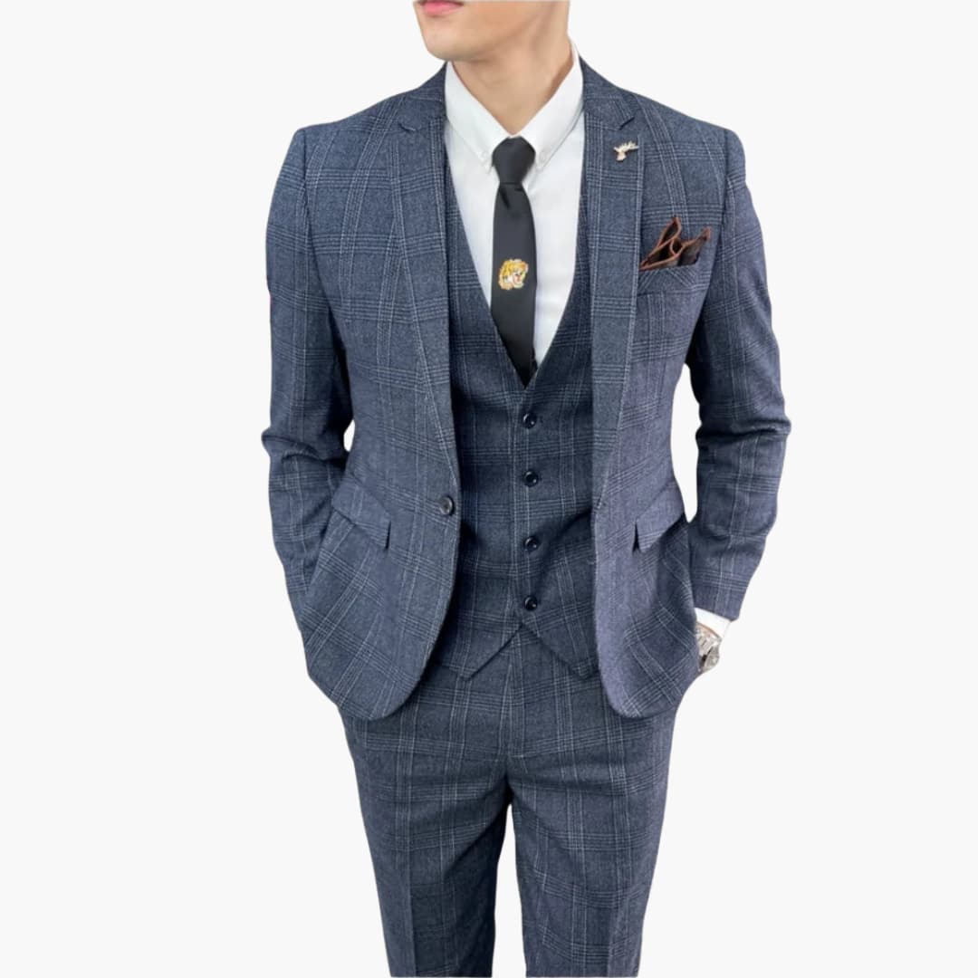Classic Plaid Three-Piece Suit for Men
