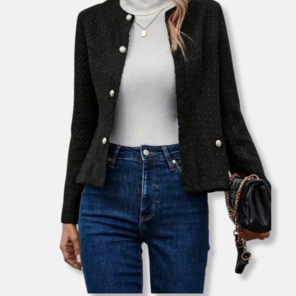 Classic Wool Blazer Jacket Round Neck Button Front