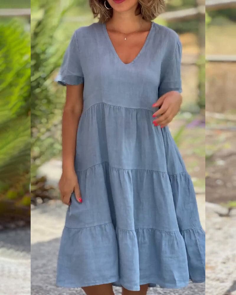 Casual V-neck Cotton Dress for Women