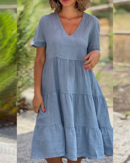 Casual V-neck Cotton Dress for Women