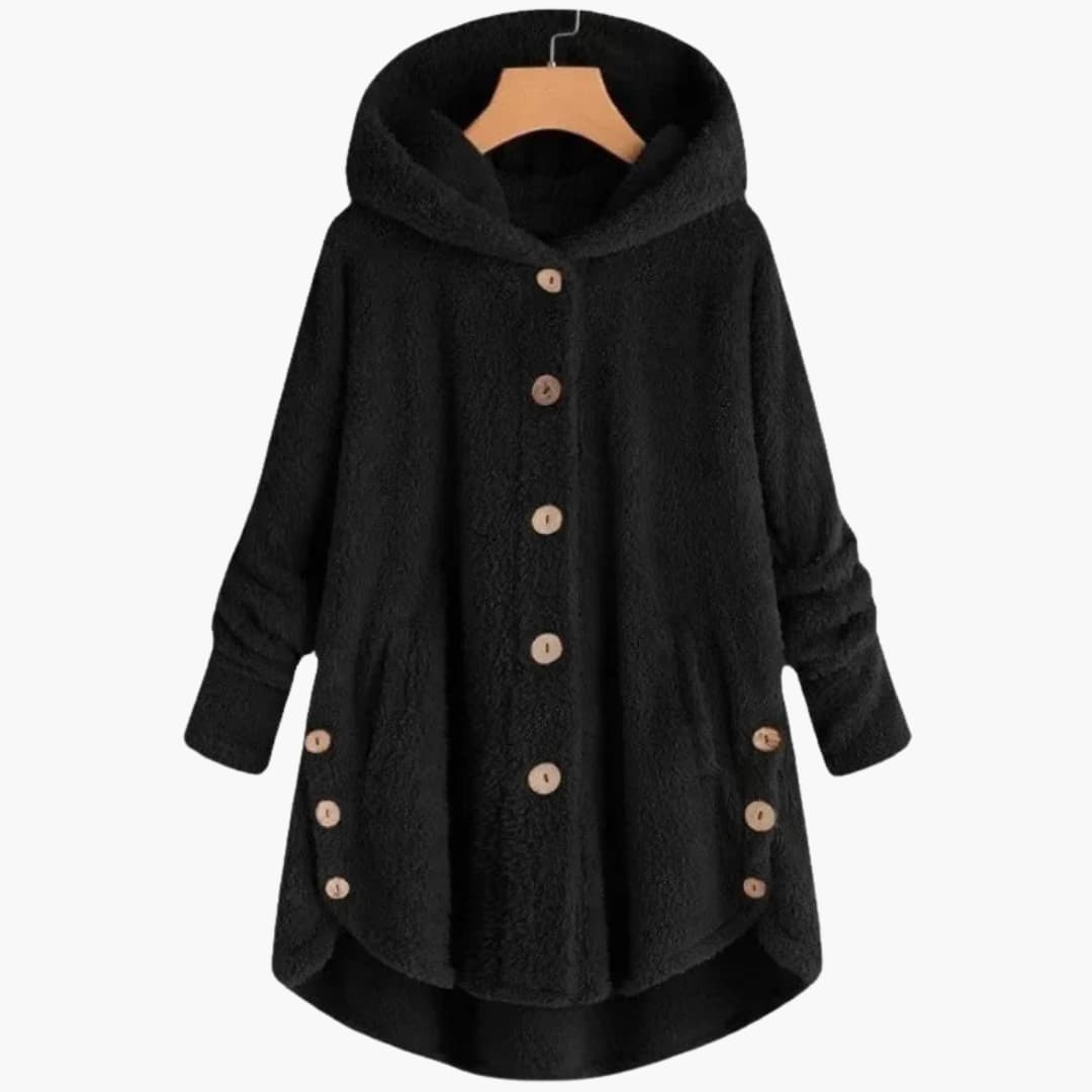 Ladies Warm Hooded Coat with Button Front