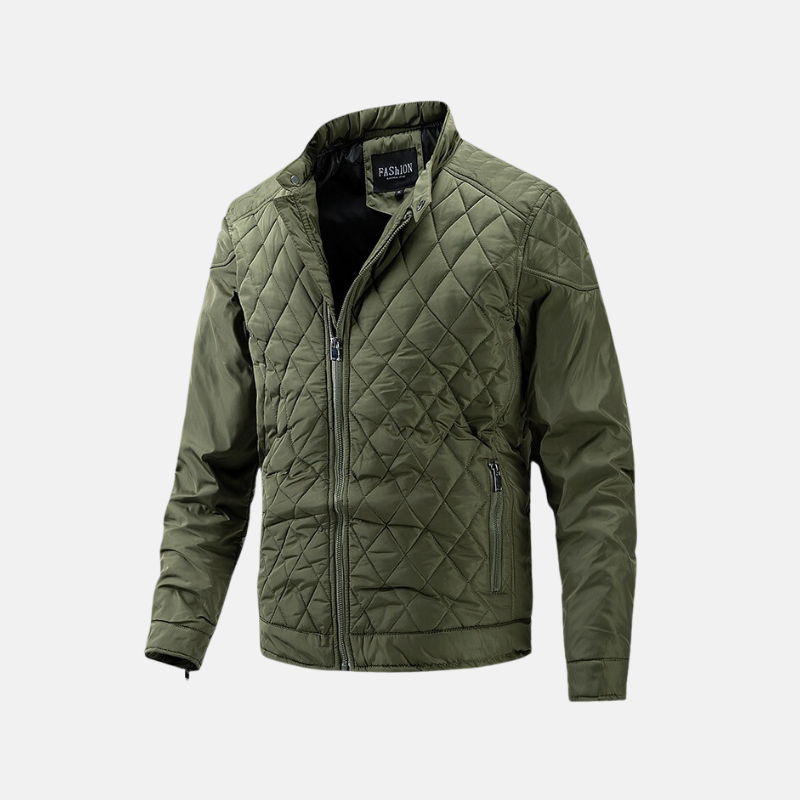 Slim Fit Padded Jacket with Stand Collar and Zip Front