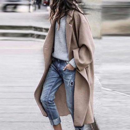 Women's Oversized Long Wool Coat with Big Collar