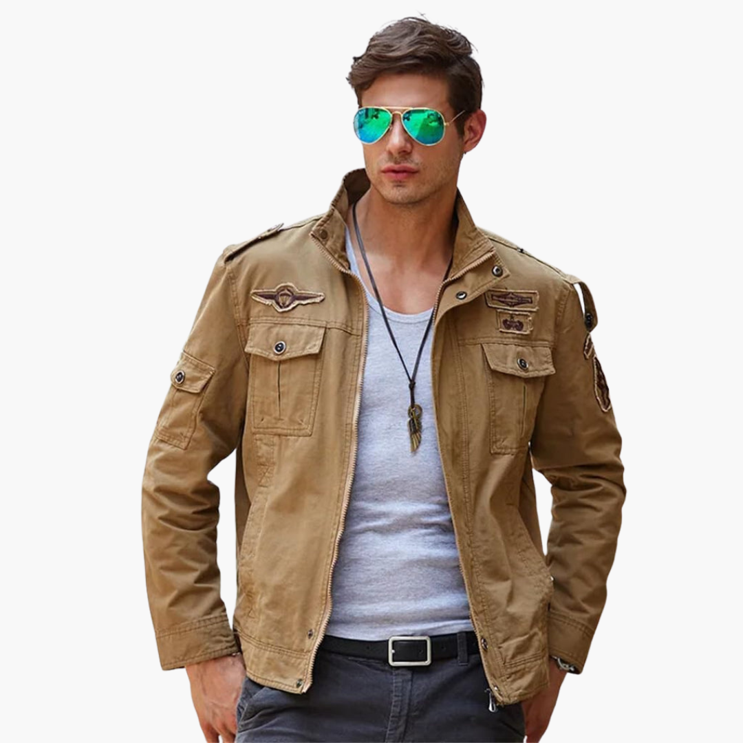 Tactical Army Jacket with Zip and Patches