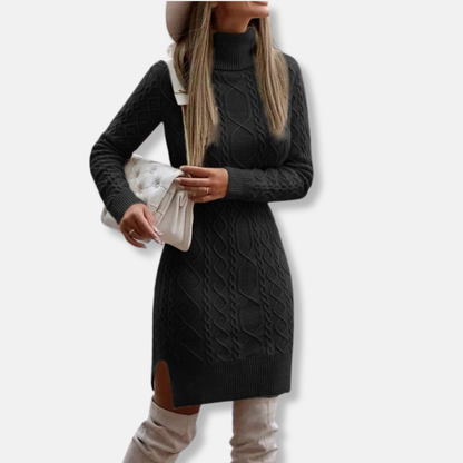 Petite Turtleneck Mini Dress Long Sleeve Wool Blend - EasyApparels