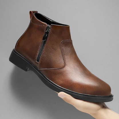 Classic Mens Black Leather Ankle Boots with Zip