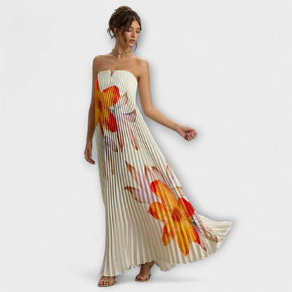Vibrant Orange Flower Long Evening Dress