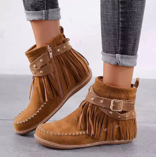 Comfy Chic Ladies Ankle Boots - Suede, Tassel, Everyday - Luxicro