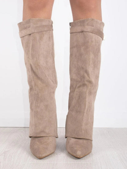 Tall Brown Suede High Heel Boots