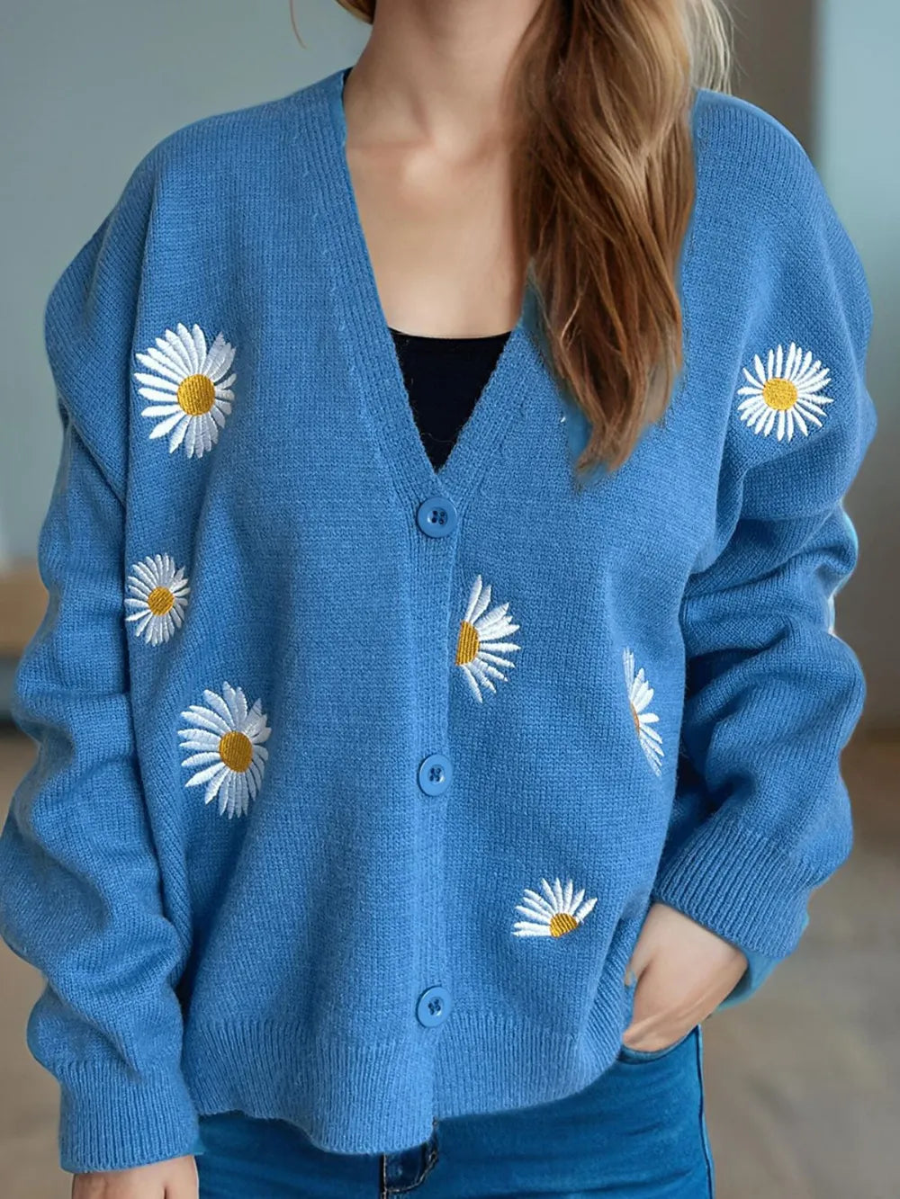 Floral Front Open Cardigan Sweater