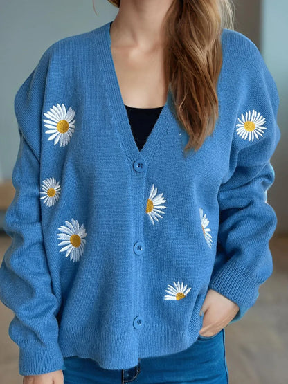 Floral Front Open Cardigan Sweater