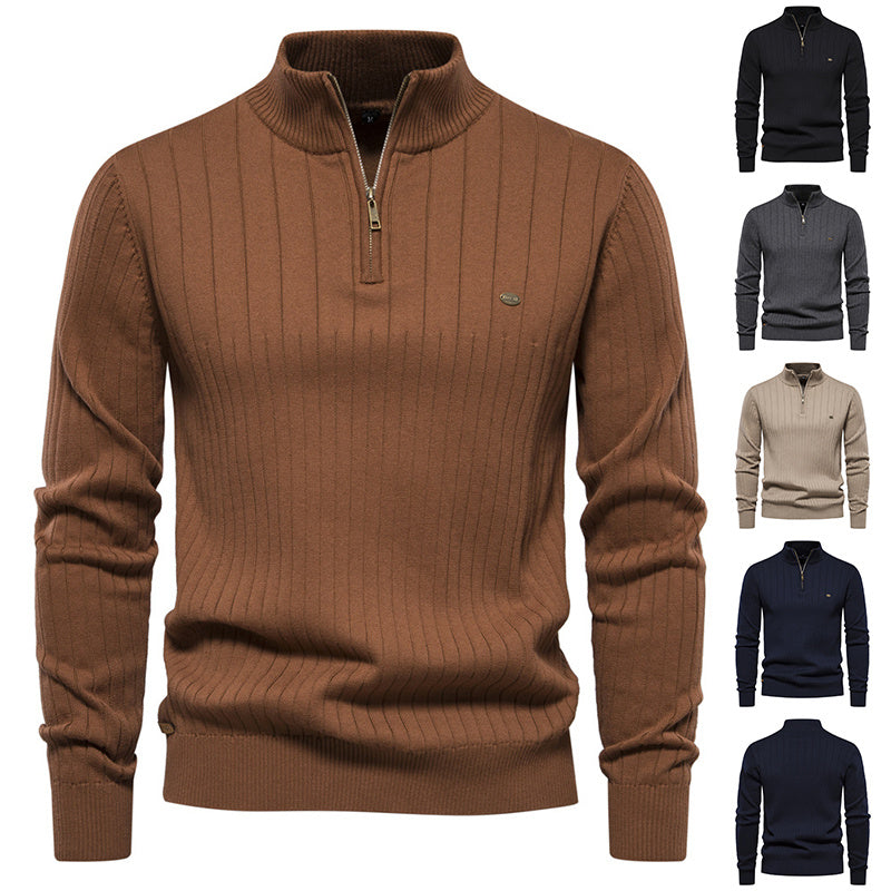 Comfortable Mens Mid Zip Jumper - Soft Cotton, Winter - Luxicro