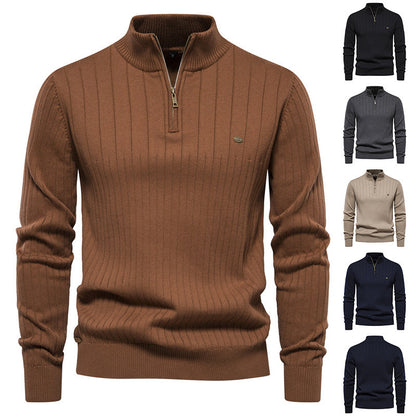 Comfortable Mens Mid Zip Jumper - Soft Cotton, Winter - Luxicro
