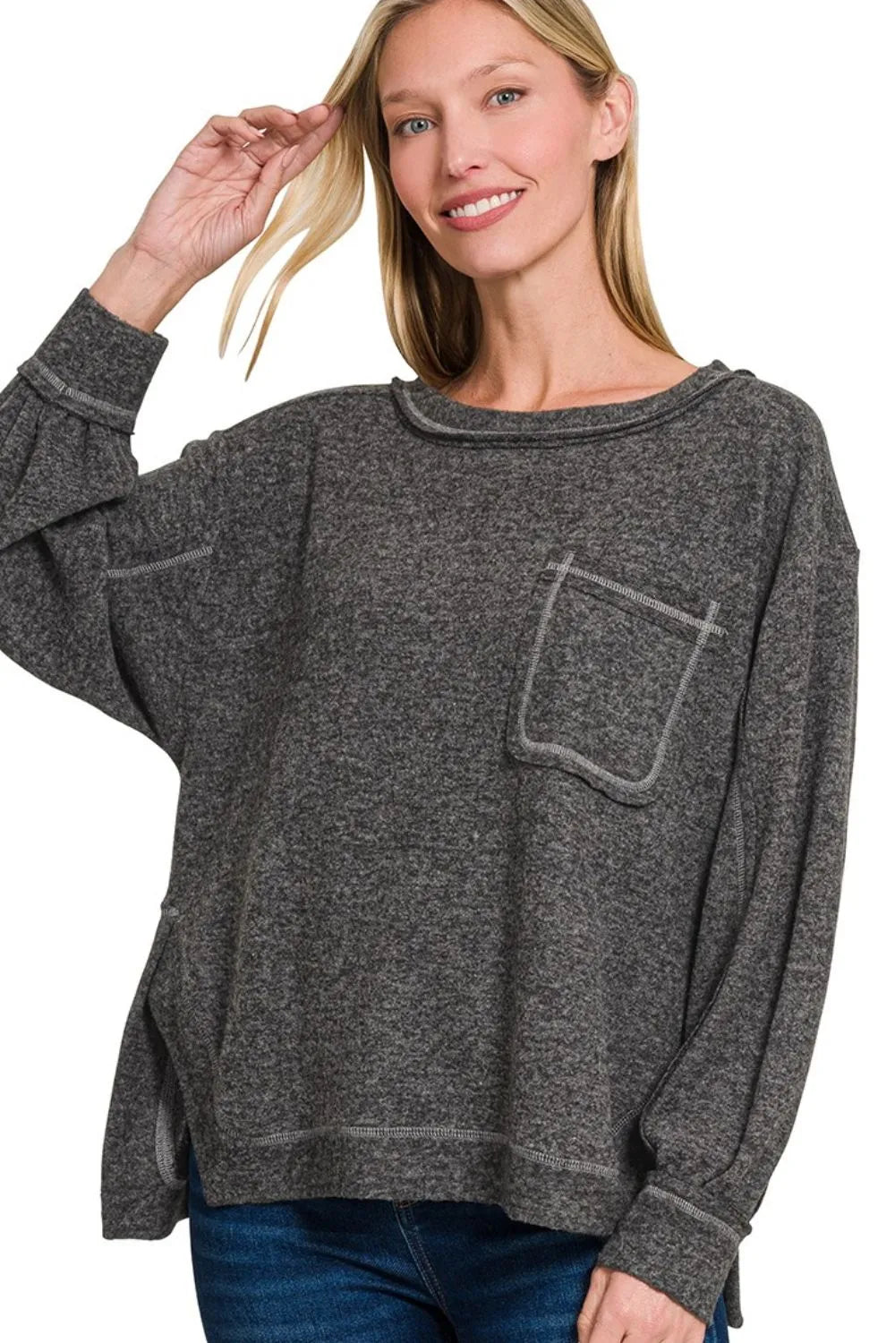 Soft Relaxed Fit Round Neck Sweater Top - EasyApparels