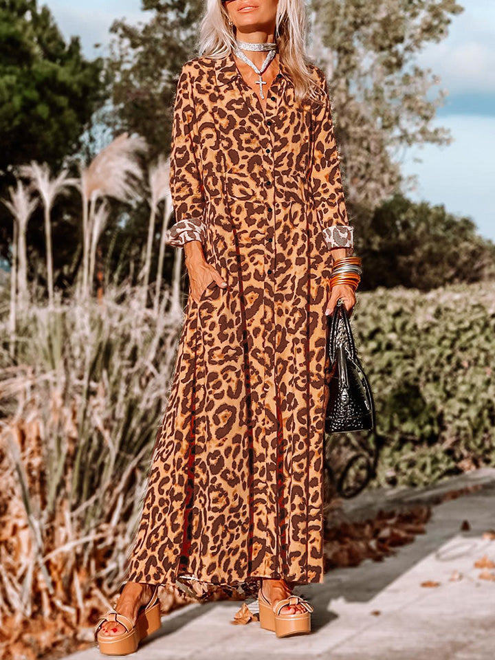 Animal Print Long Sleeve Dress - EasyApparels