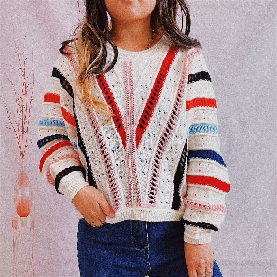 Breathable Lace Trim Crew Neck Sweater - EasyApparels