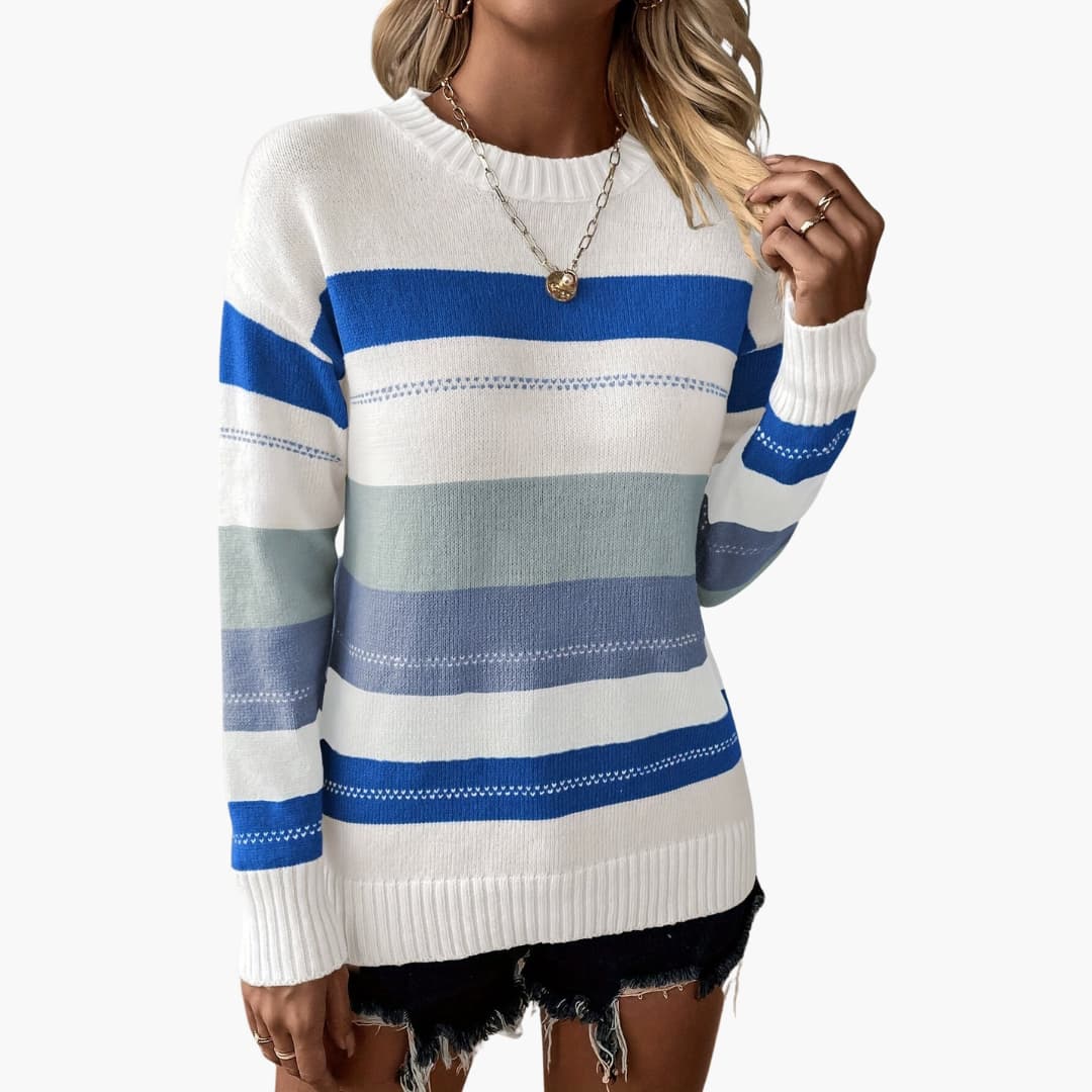 Ladies' Striped Crew Neck Sweater - Vossary