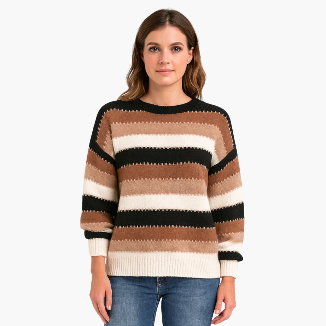 Ladies' Crew Neck Striped Sweater