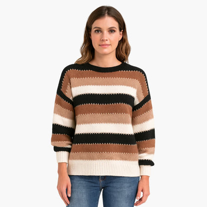 Ladies' Crew Neck Striped Sweater