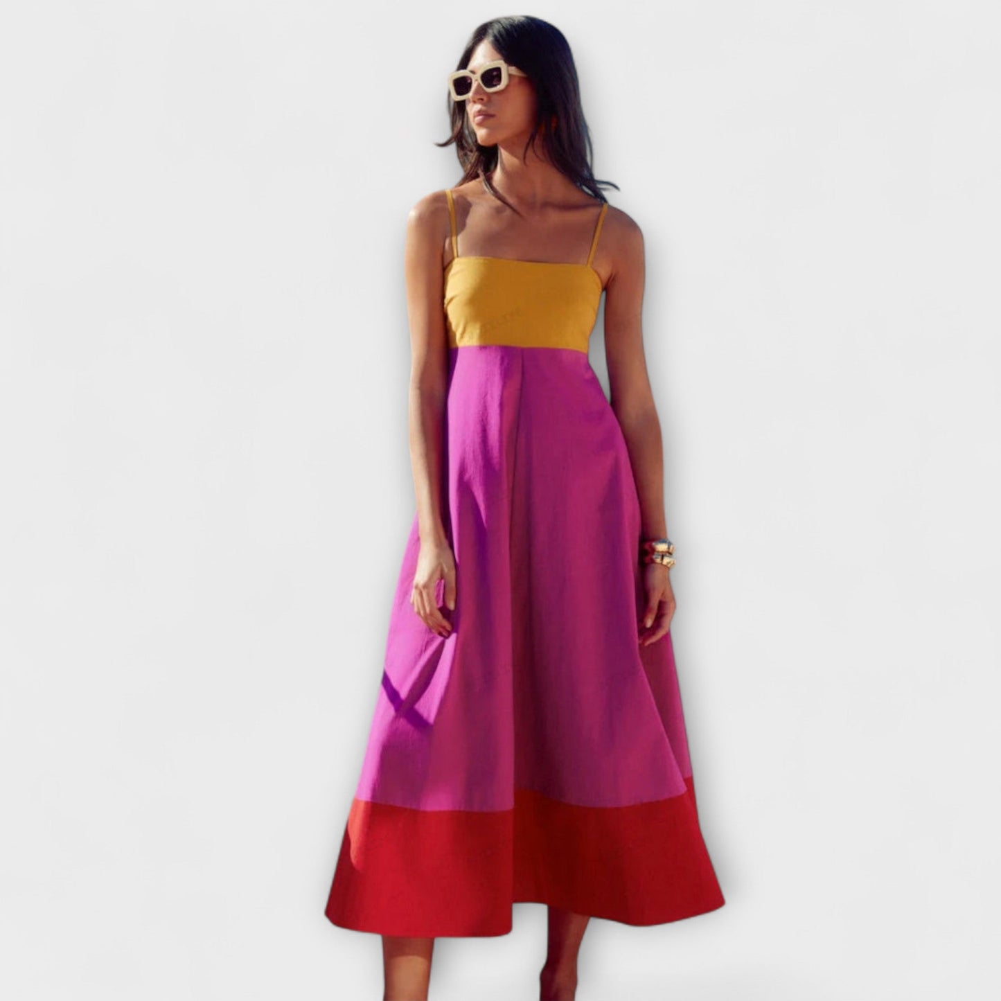 Vibrant Multi Color Sundress with Thin Straps - Vossary