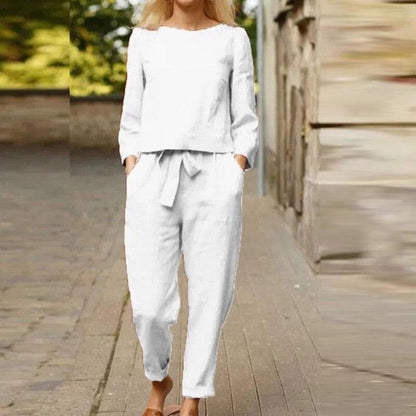 Soft Womens Pajama Set Linen Blouse Pants