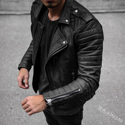 Classic Men's Black Leather Jacket - Vossary