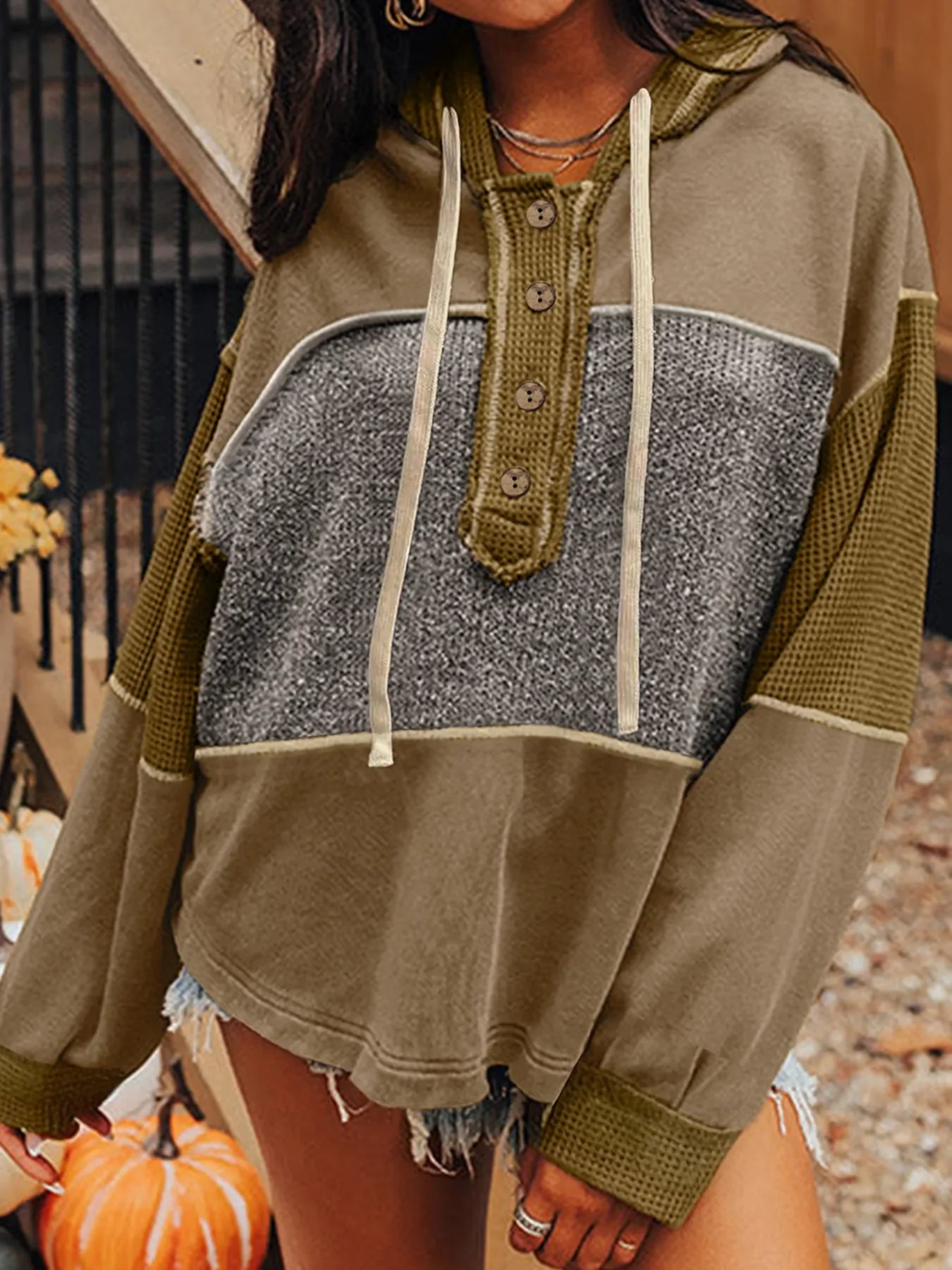 Unique Patch Half Zip Hooded Sweatshirt - EasyApparels