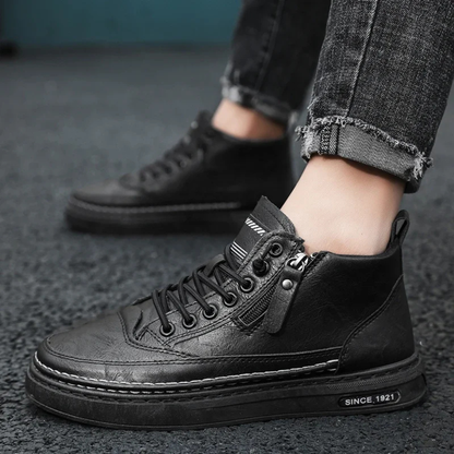 Stylish Men's Leather Zip Up Boots