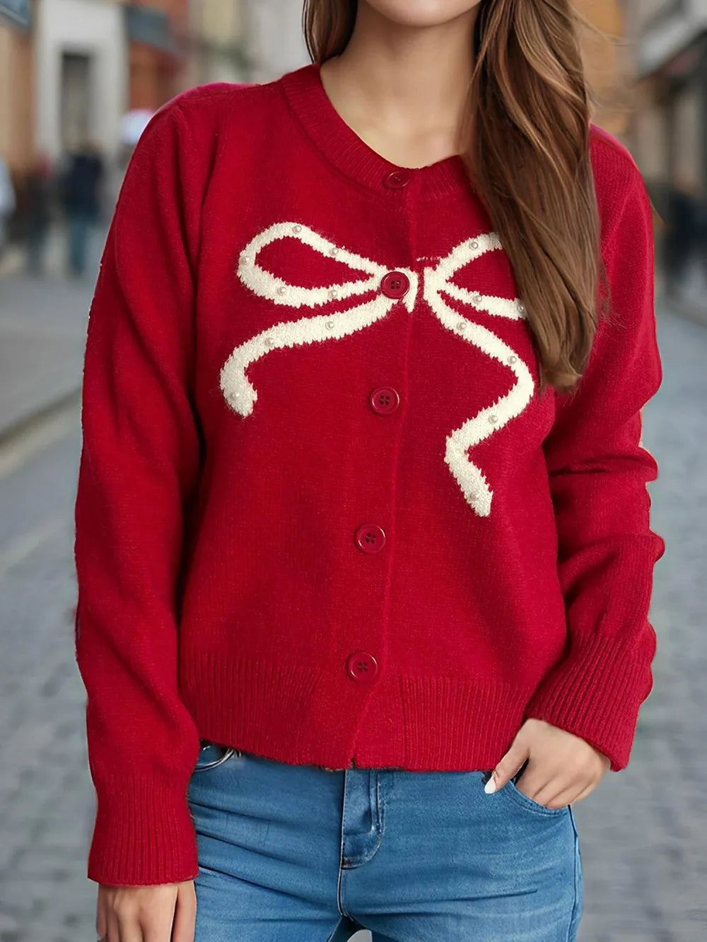 Casual Open Front Round Neck Sweater