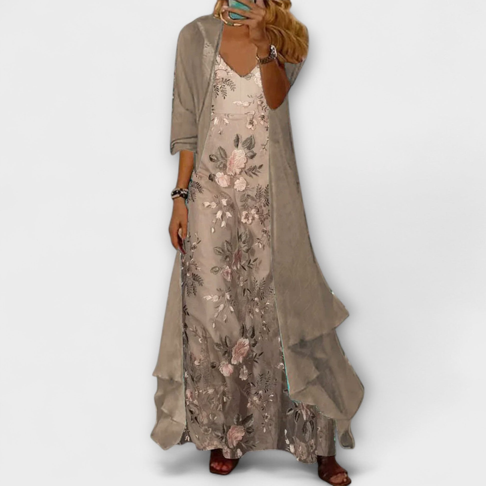 Beautiful Long Two Piece Evening Dress Set - Vossary