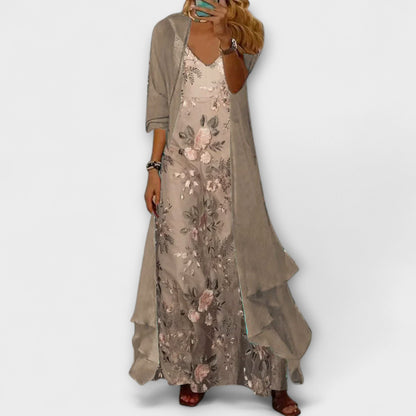 Beautiful Long Two Piece Evening Dress Set - Vossary