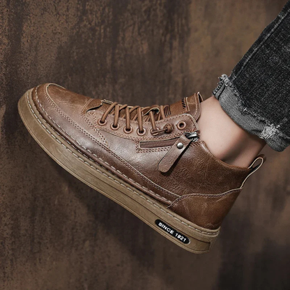 Stylish Men's Leather Zip Up Boots