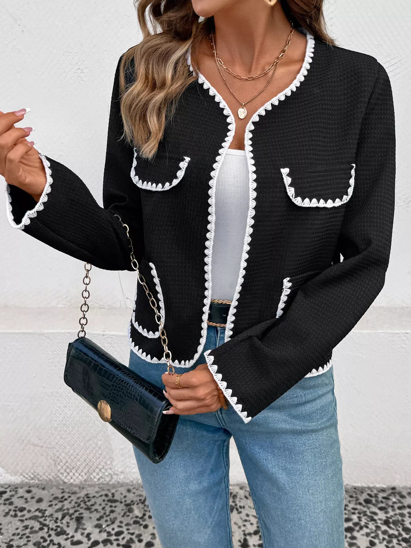 Bold Detail Open Front Coat