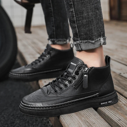 Stylish Men's Leather Zip Up Boots