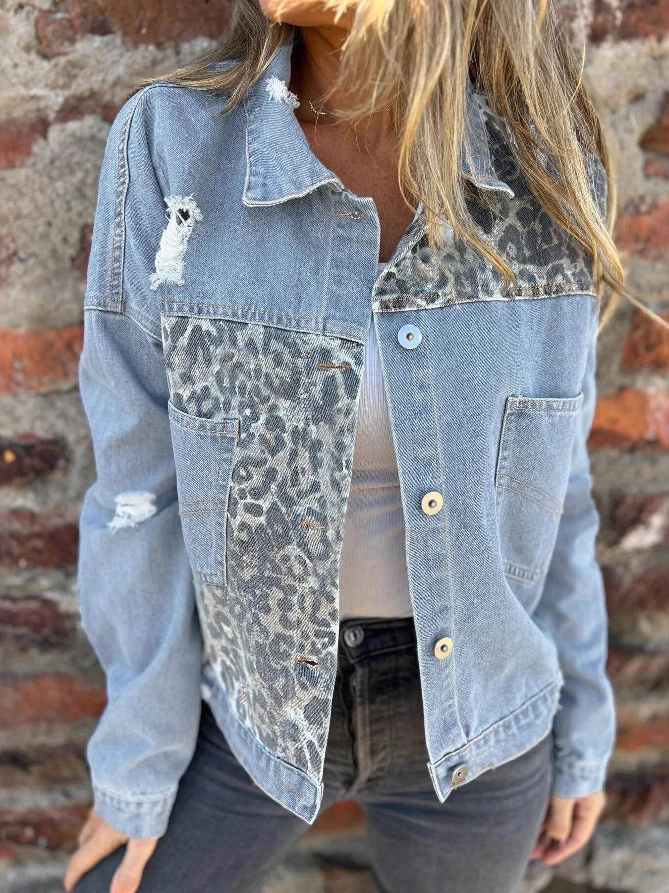 Plus Size Leopard Denim Jacket for Women - EasyApparels